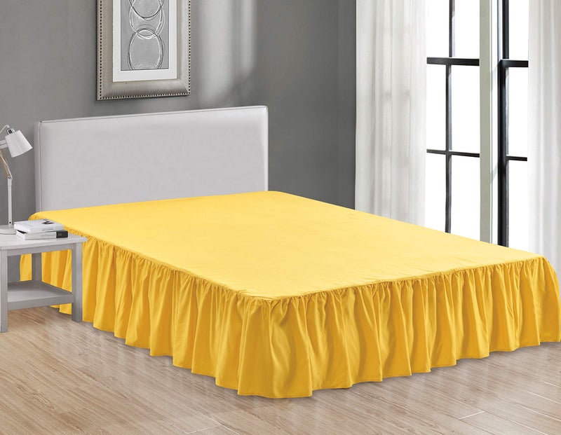 Sheets & Beyond Wrap Around Solid Microfiber Luxury Hotel Quality Fabric Bedroom Gathered Ruffled Bedding Bed Skirt 14 Inch Drop (King, Yellow) - Image 1